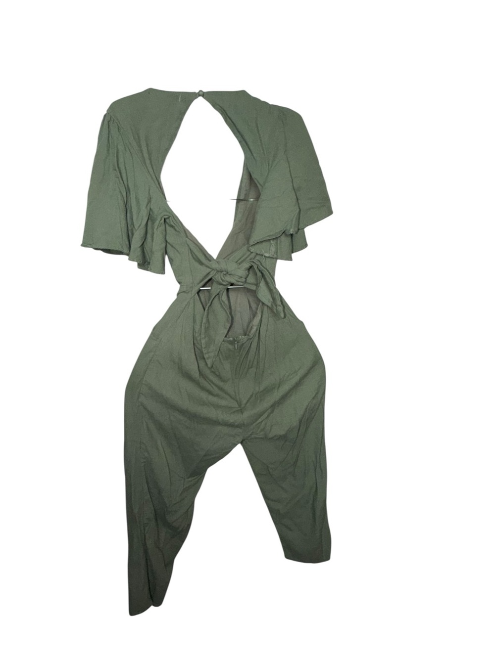 Here Comes the Sun Olive Green Open Back Tie Jumpsuit - Picture 6 of 8